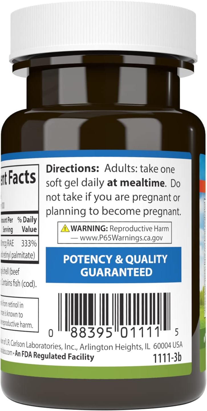 Carlson Vitamin A Softgels for Vision Health - 10000 IU (3000 mcg RAE) - 100 Softgels