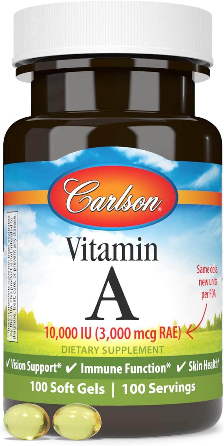 Carlson Vitamin A Softgels for Vision Health - 10000 IU (3000 mcg RAE) - 100 Softgels