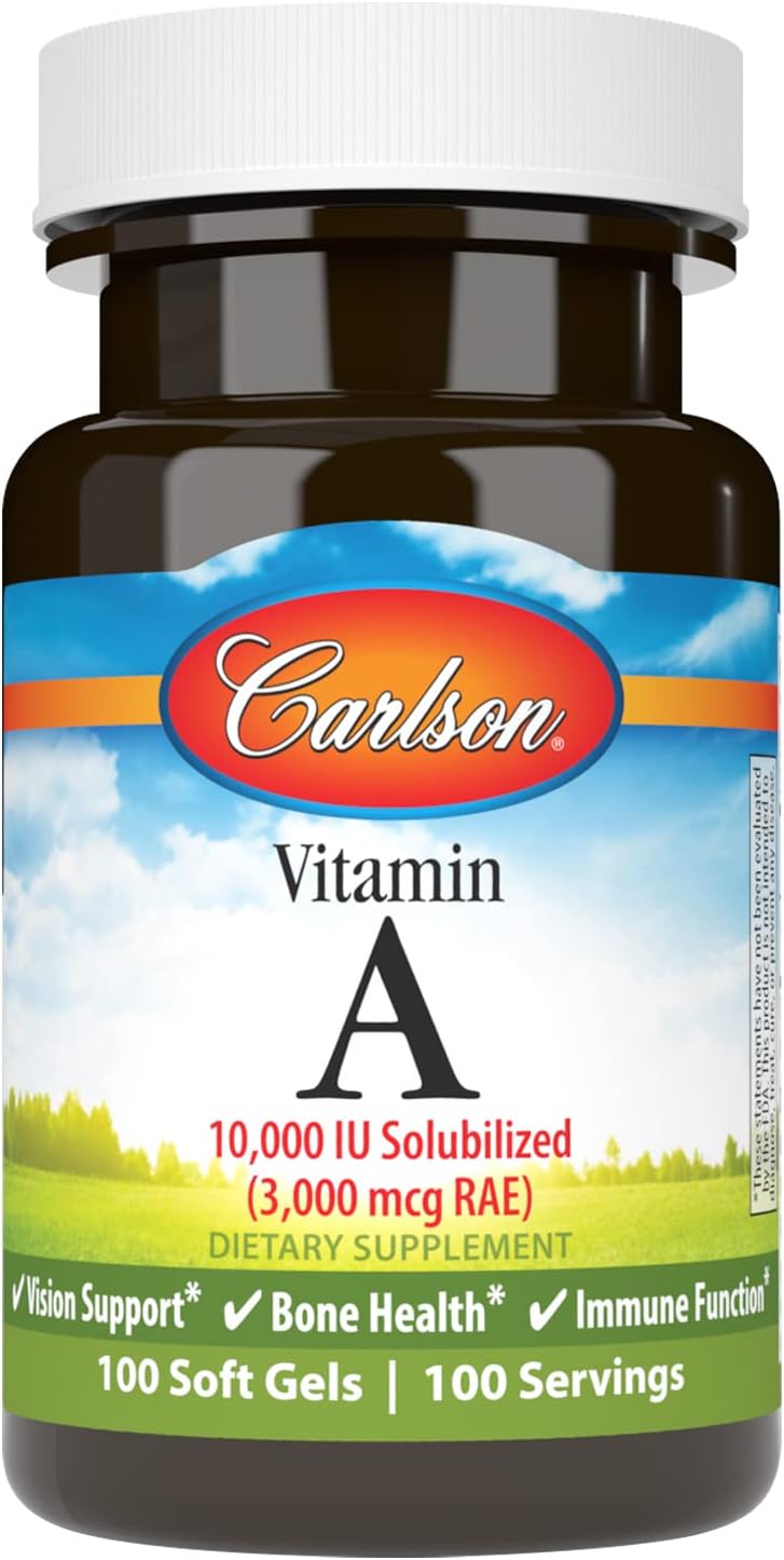Carlson Vitamin A Solubilized 10000 IU (3000 mcg RAE) Softgels for Vision Health