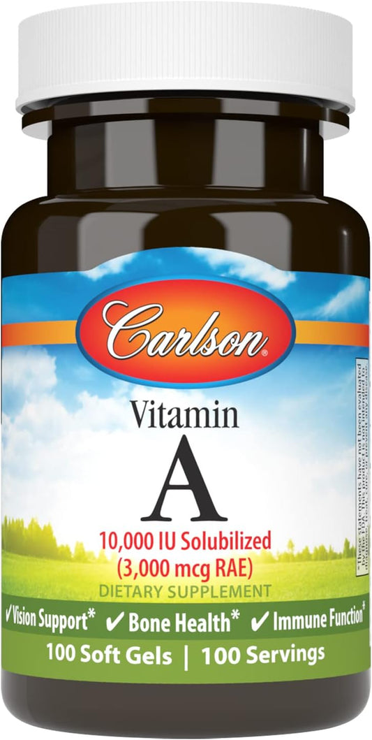 Carlson Vitamin A Solubilized 10000 IU (3000 mcg RAE) Softgels for Vision Health