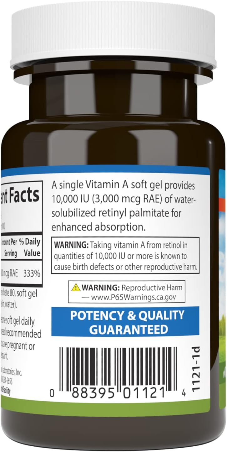 Carlson Vitamin A Solubilized 10000 IU (3000 mcg RAE) Softgels for Vision Health