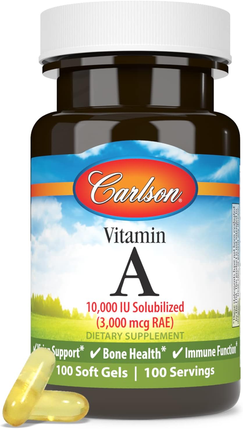Carlson Vitamin A Solubilized 10000 IU (3000 mcg RAE) Softgels for Vision Health