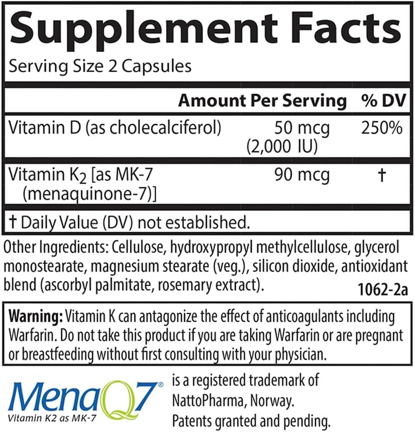 Carlson Vitamin D3 + K2 Capsules for Bone Support and Calcium Absorption - 120 Count