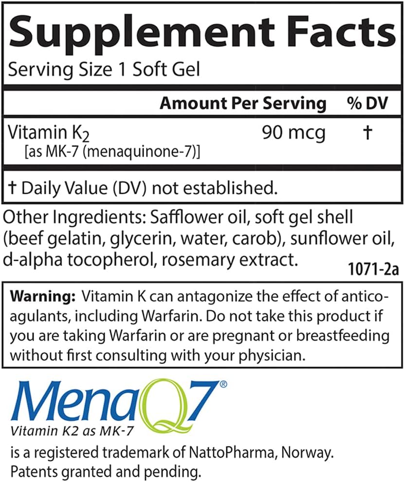 Carlson Vitamin K2 MK-7 90 mcg Softgels for Bone Support and Calcium Bioavailability