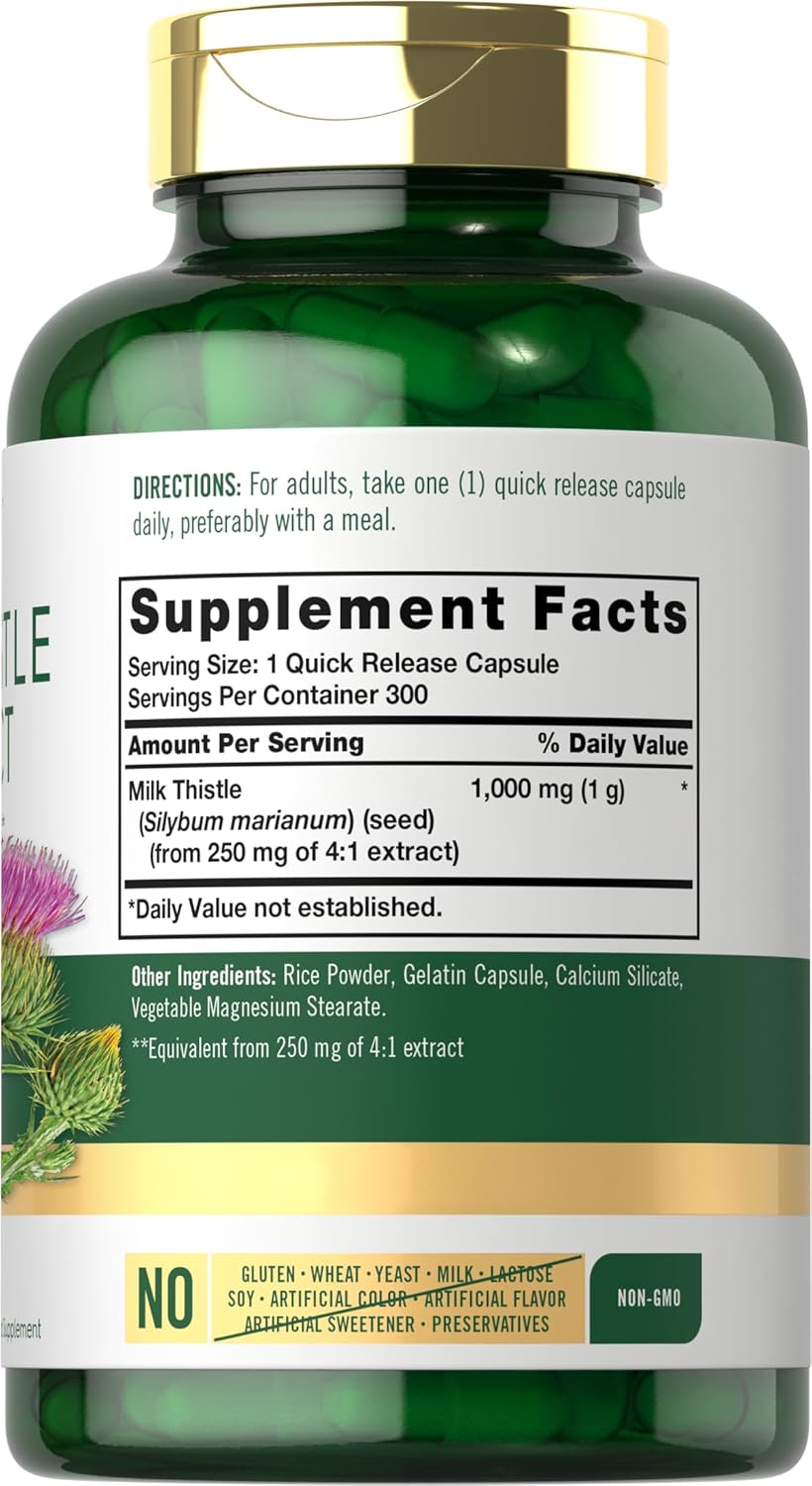 Carlyle 1000mg Milk Thistle Extract Capsules - 300 Count, Non-GMO & Gluten Free