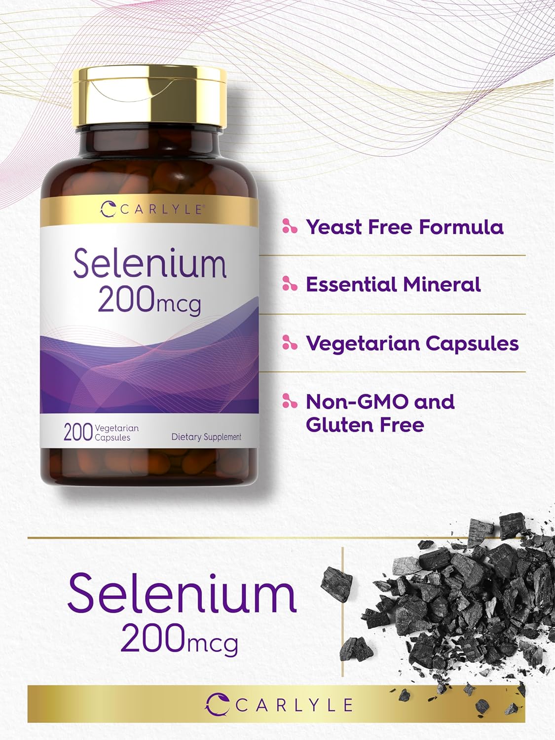 Carlyle 200mcg Yeast Free Selenium Supplement Capsules - Vegetarian, Non-GMO, Gluten Free - L-Selenomethionine Formula - Value Size