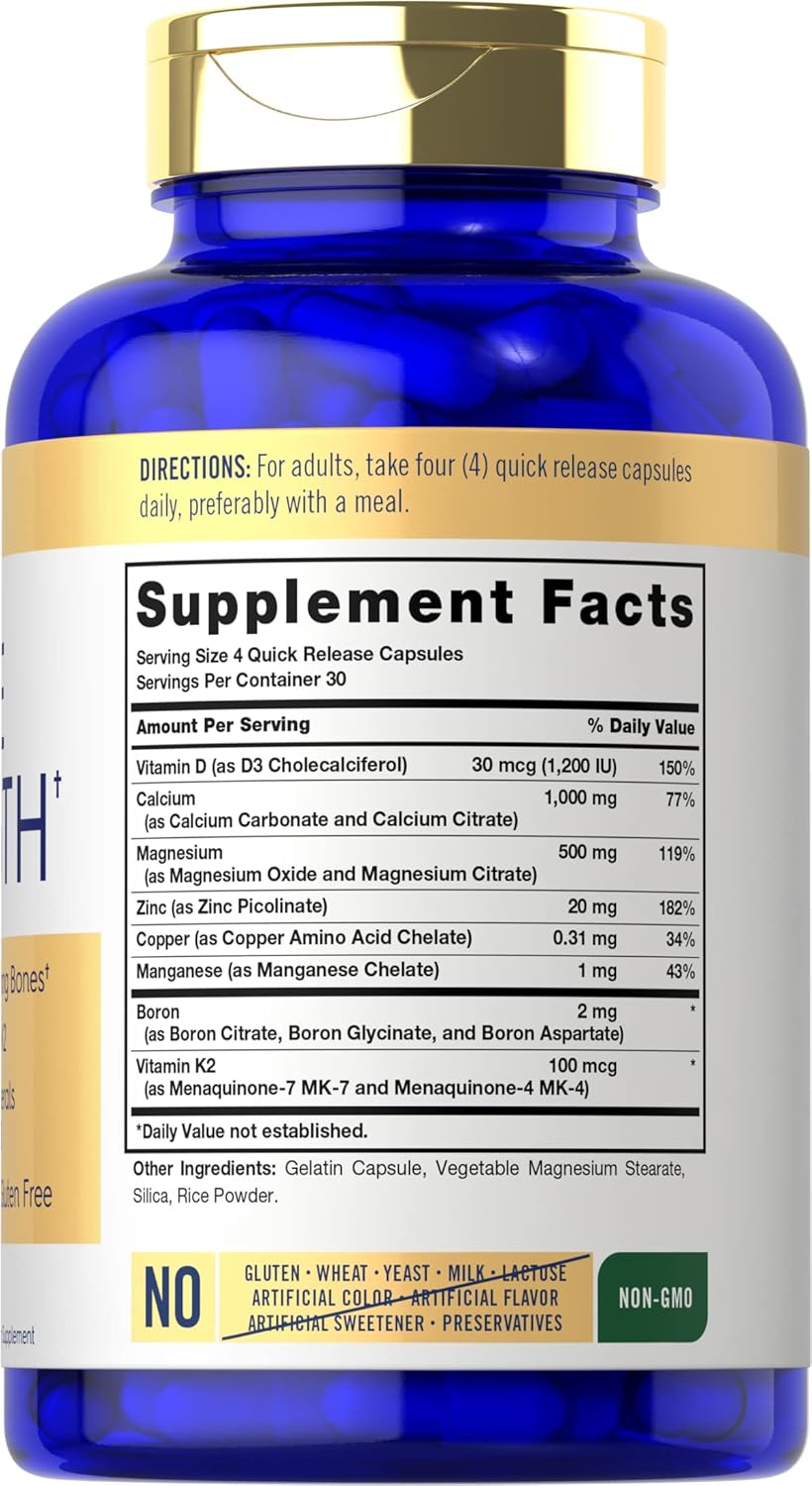 Carlyle Bone Health Supplement with Vitamin D3, Magnesium, K2, Zinc & Boron | 120 Capsules | Non-GMO & Gluten Free