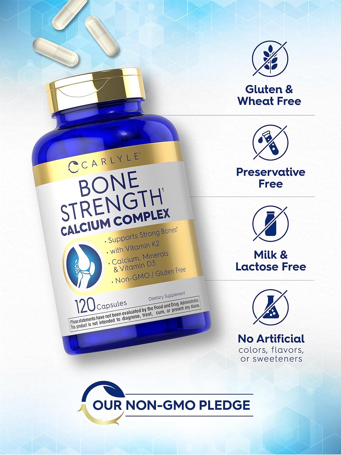 Carlyle Bone Health Supplement with Vitamin D3, Magnesium, K2, Zinc & Boron | 120 Capsules | Non-GMO & Gluten Free