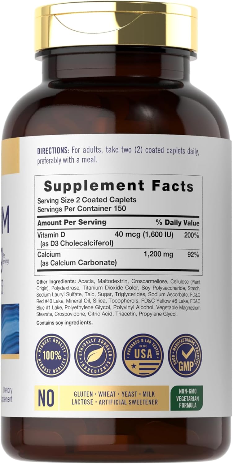 Carlyle Calcium 1200mg with Vitamin D3 Caplets - 300 Count | Non-GMO, Gluten Free, Vegetarian Formula