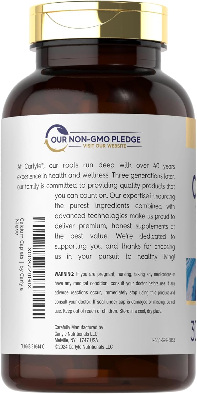 Carlyle Calcium 1200mg with Vitamin D3 Caplets - 300 Count | Non-GMO, Gluten Free, Vegetarian Formula