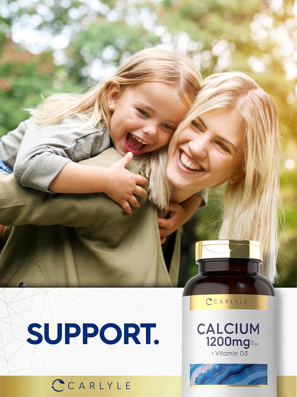 Carlyle Calcium 1200mg with Vitamin D3 Caplets - 300 Count | Non-GMO, Gluten Free, Vegetarian Formula
