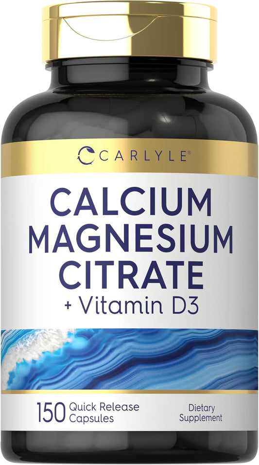 Carlyle Calcium Magnesium Citrate Capsules with Vitamin D3 | 150 Count | Non-GMO & Gluten Free Formula