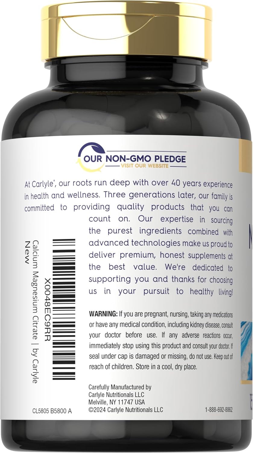 Carlyle Calcium Magnesium Citrate Capsules with Vitamin D3 | 150 Count | Non-GMO & Gluten Free Formula
