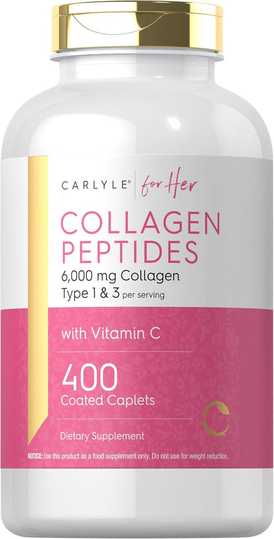 Carlyle Collagen Peptides 6000mg Caplets with Vitamin C - Type 1 and 3 - Non-GMO, Gluten Free, Grass Fed Supplement