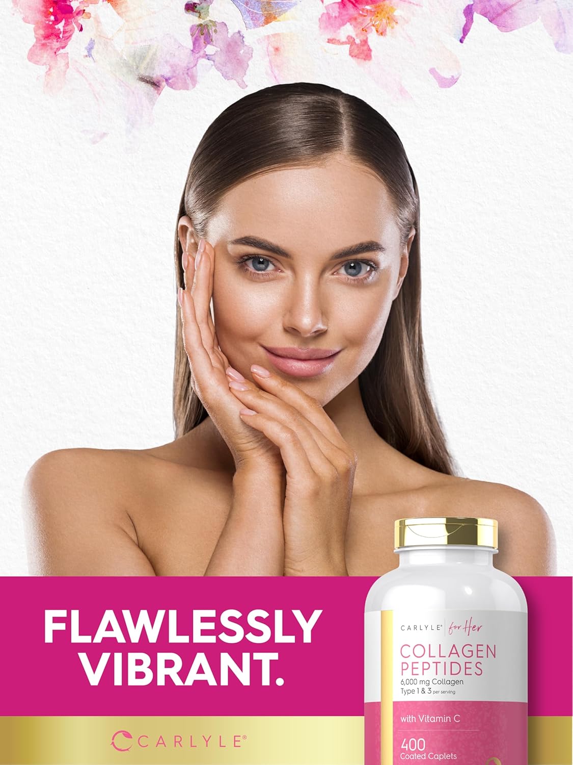 Carlyle Collagen Peptides 6000mg Caplets with Vitamin C - Type 1 and 3 - Non-GMO, Gluten Free, Grass Fed Supplement