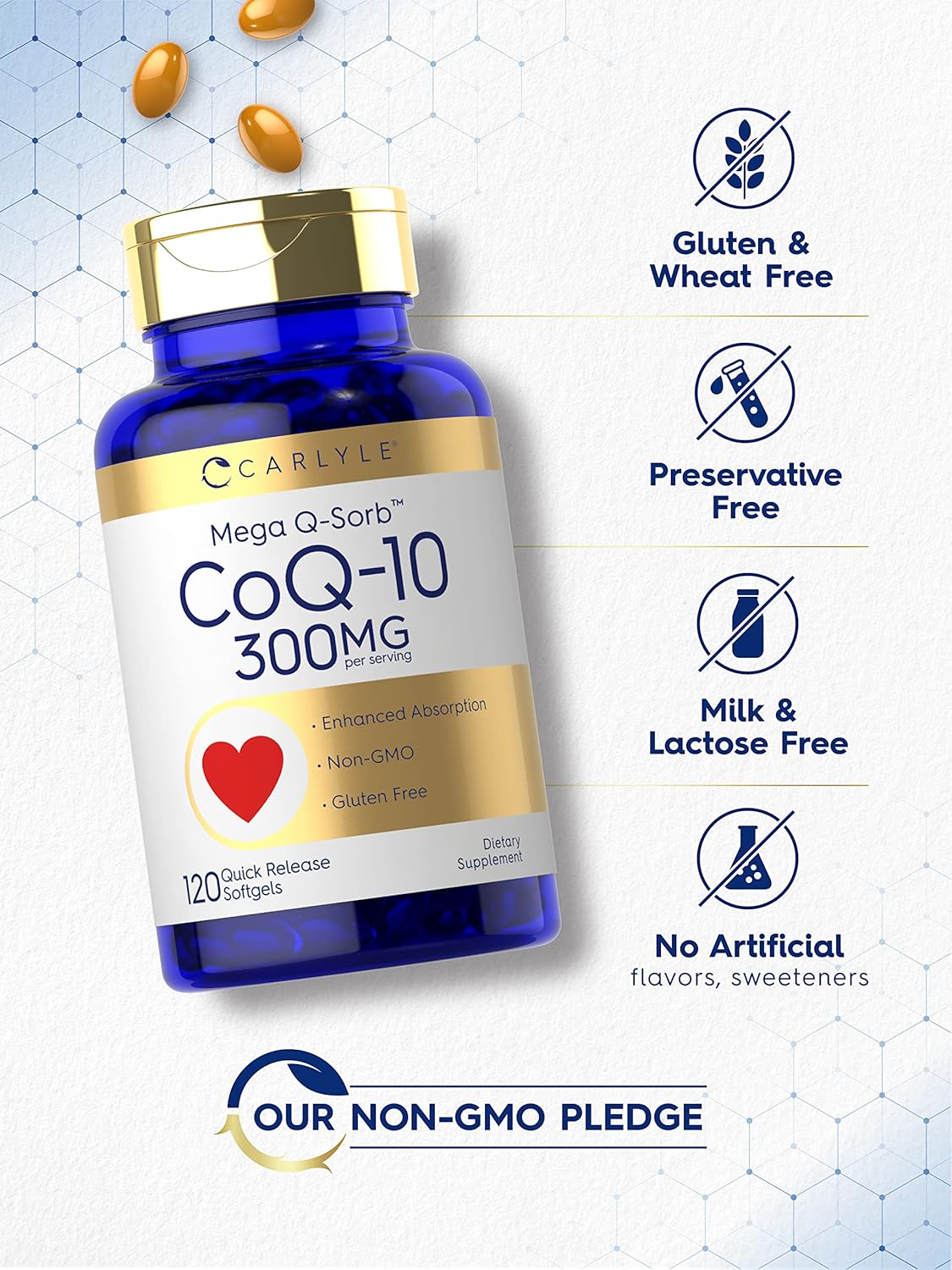 Carlyle CoQ10 300mg Softgels with Black Pepper Extract - 120 Count, Non-GMO & Gluten Free Formula