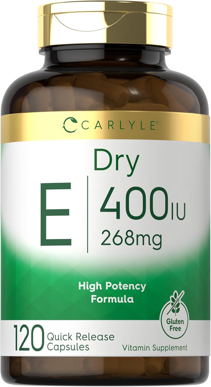 Carlyle Dry Vitamin E Capsules - 400 IU (268mg) High Potency Formula - 120 Count - Non-GMO & Gluten Free