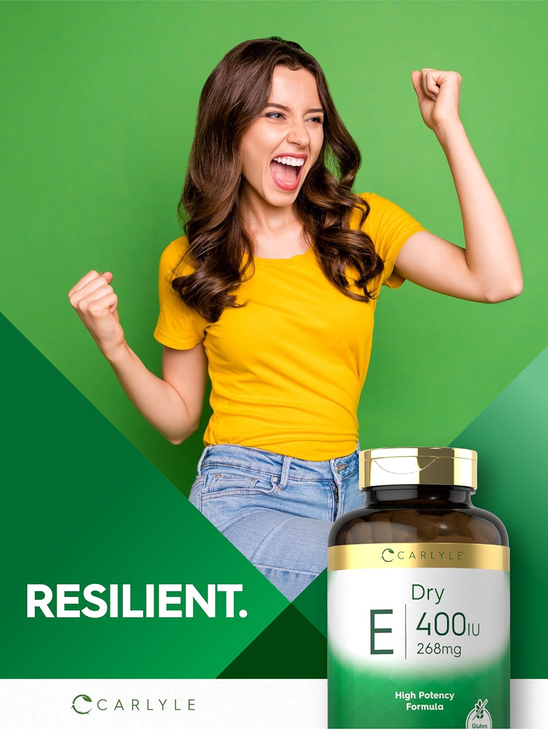 Carlyle Dry Vitamin E Capsules - 400 IU (268mg) High Potency Formula - 120 Count - Non-GMO & Gluten Free