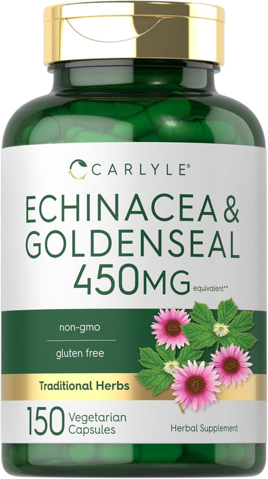 Carlyle Echinacea Goldenseal Capsules - 150 Count - Vegetarian, Non-GMO, Gluten-Free Supplement