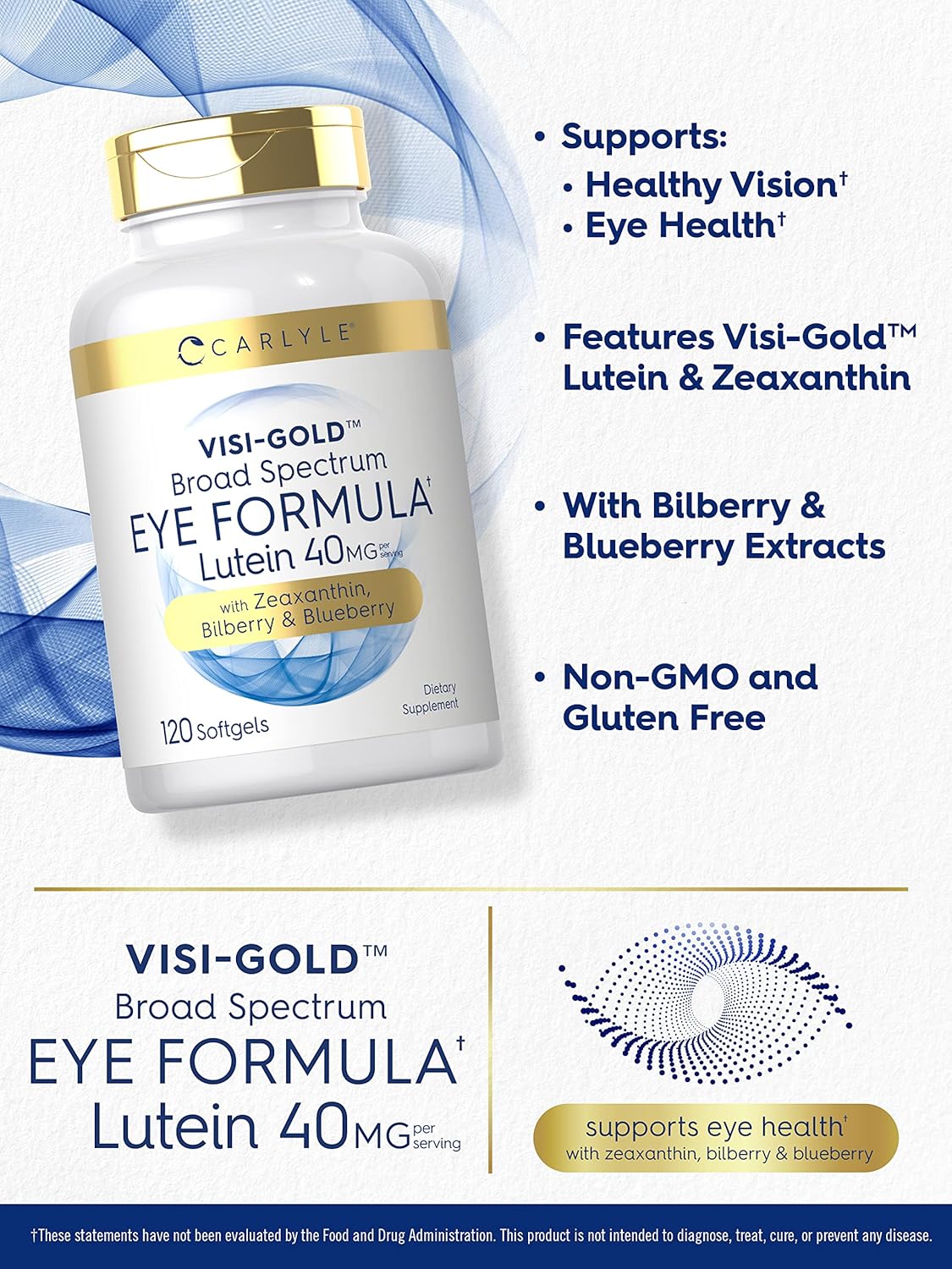 Carlyle Eye Health Supplement Softgels with Lutein, Zeaxanthin, Bilberry, and Blueberry - Non-GMO Gluten Free Eye Support Vitamins