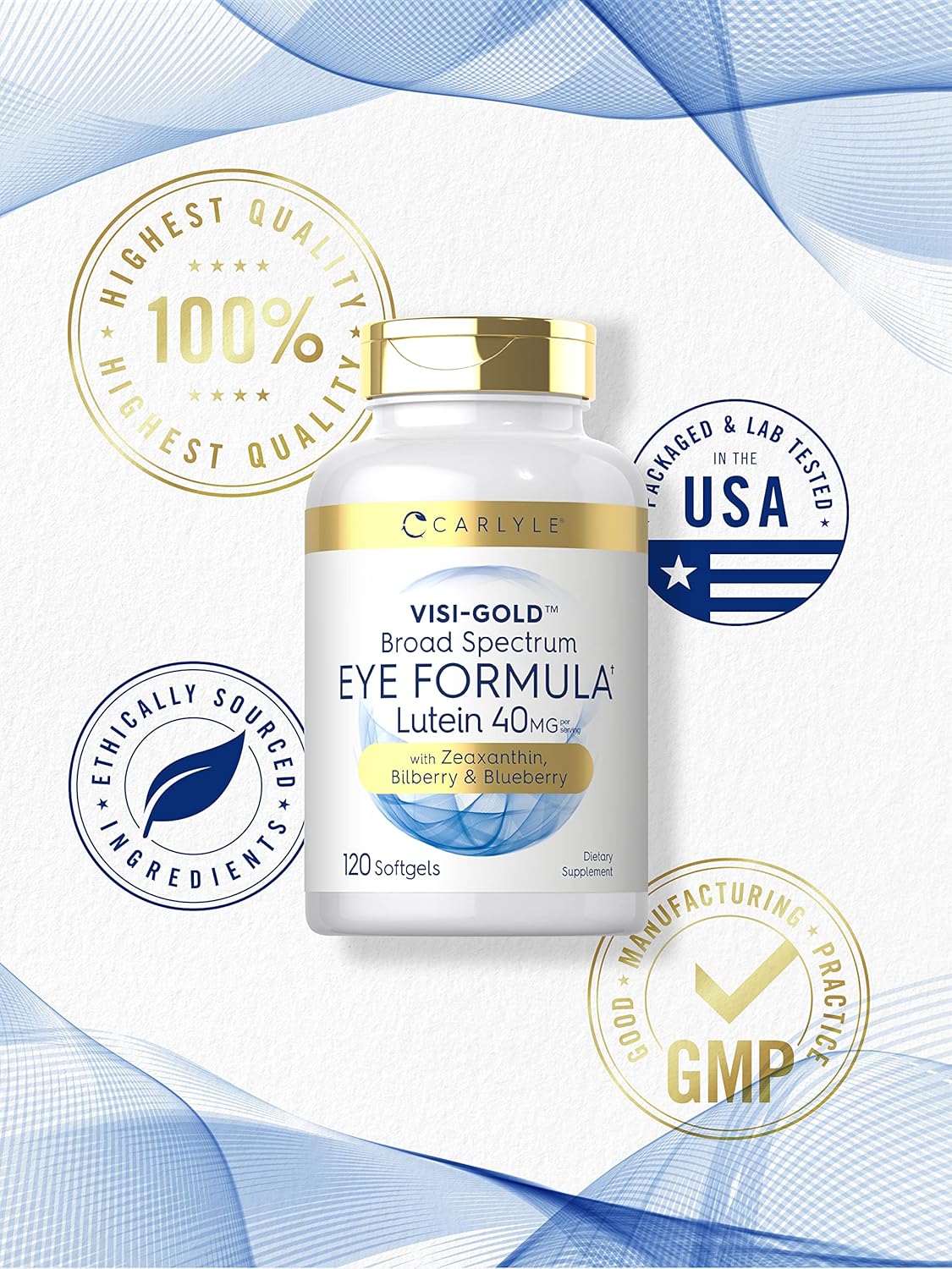 Carlyle Eye Health Supplement Softgels with Lutein, Zeaxanthin, Bilberry, and Blueberry - Non-GMO Gluten Free Eye Support Vitamins