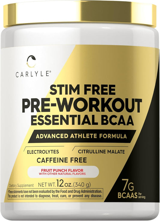 Carlyle Fruit Punch BCAA Amino Acids Pre Workout Powder - Stimulant-Free, Non-GMO, Gluten-Free Supplement