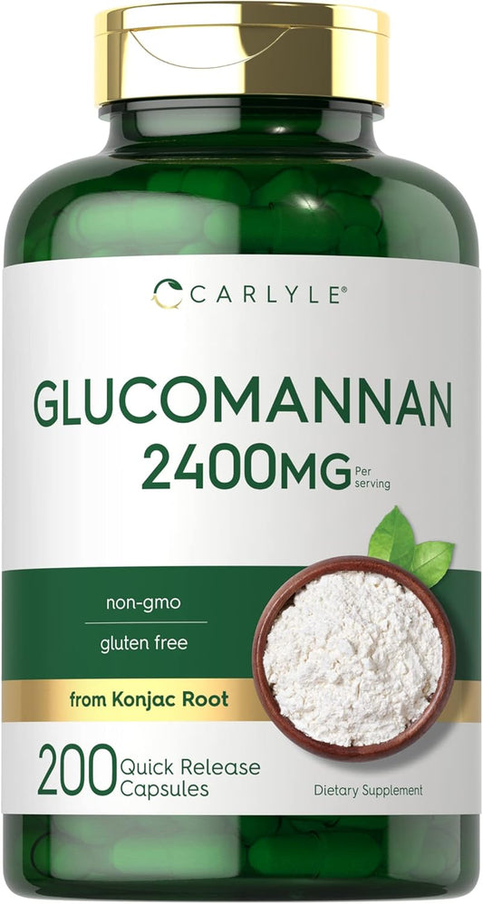 Carlyle Glucomannan Capsules 200 Count - Soluble Fiber Pills Non-GMO Gluten Free Supplement