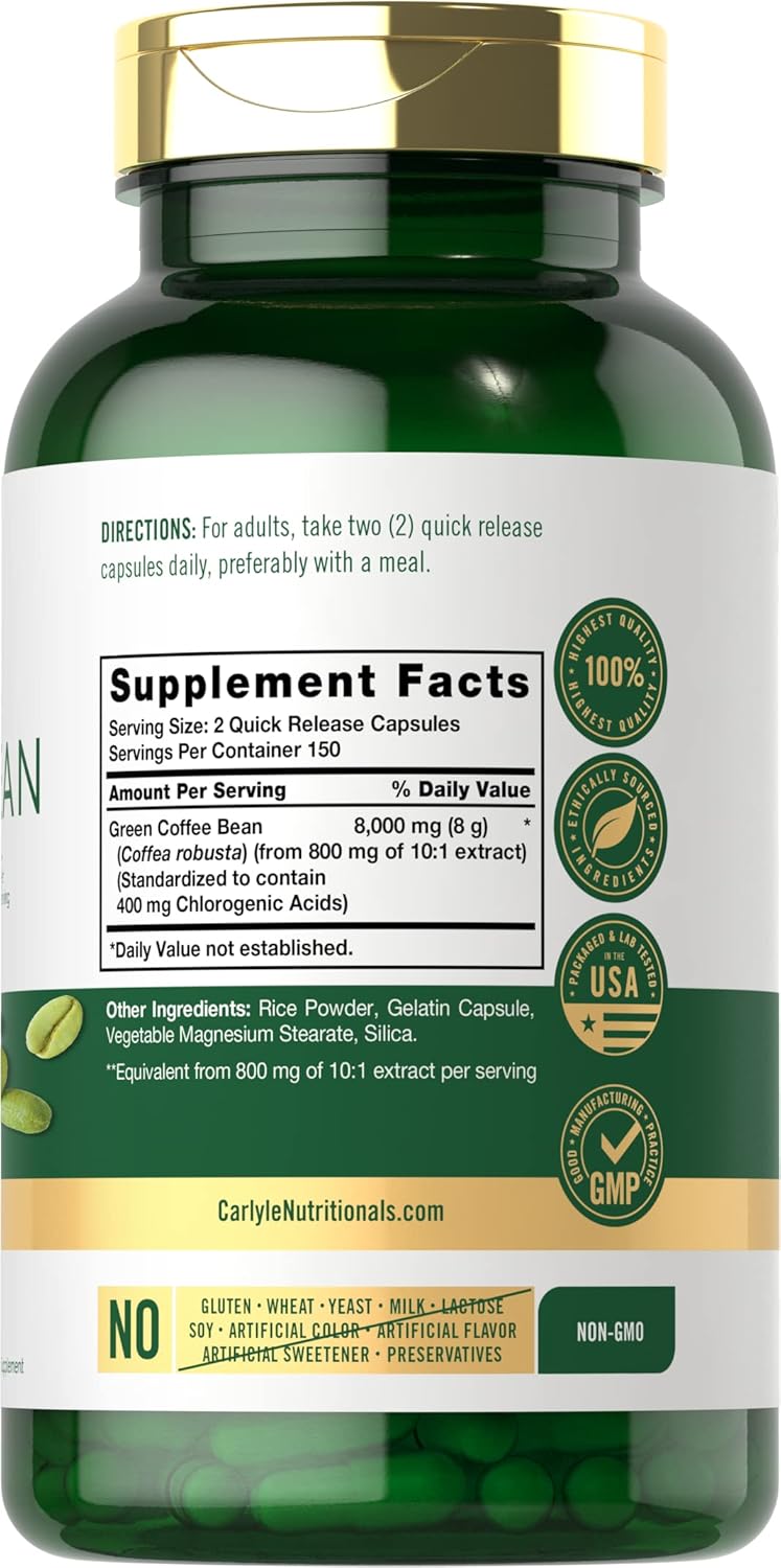 Carlyle Green Coffee Bean Extract Capsules 8000 mg - 300 Count | Non-GMO & Gluten Free Herb Supplement