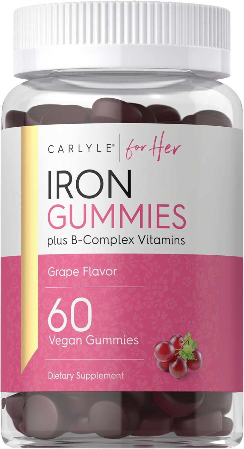 Carlyle Iron Gummies with B-Complex Vitamins - 60 Vegan Gummies - Grape Flavor - Non-GMO and Gluten Free