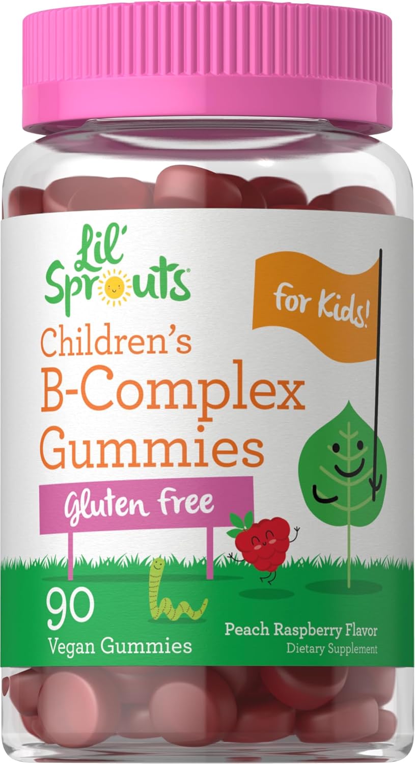 Carlyle Kids Peach Raspberry B Complex Gummies - 90 Count, Non-GMO, Gluten Free & Vegan - Lil' Sprouts Sugar-Free Supplement