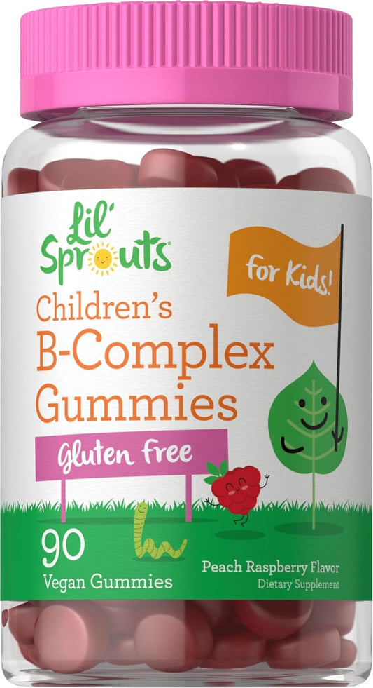 Carlyle Kids Peach Raspberry B Complex Gummies - 90 Count, Non-GMO, Gluten Free & Vegan - Lil' Sprouts Sugar-Free Supplement