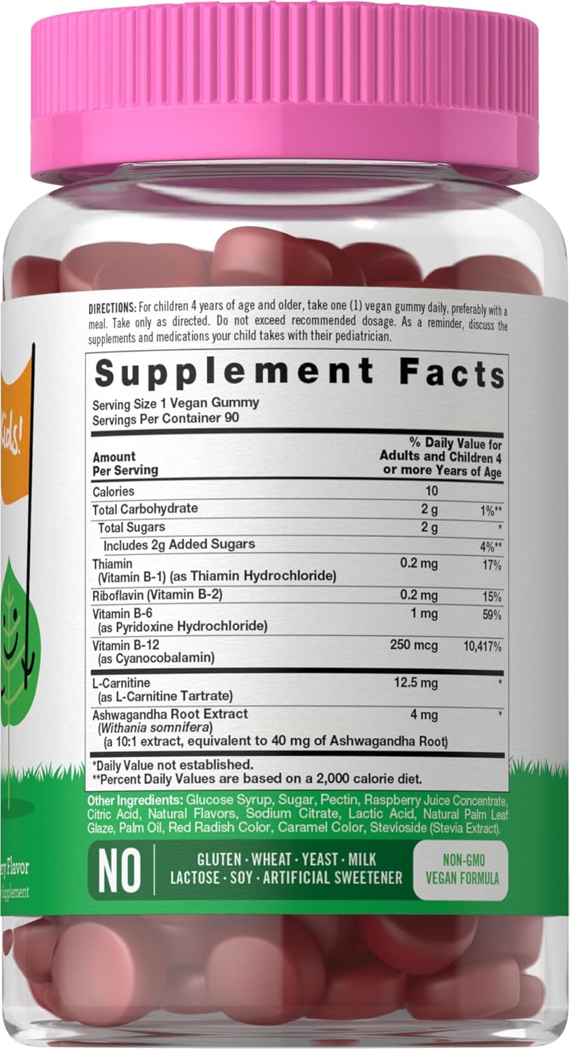 Carlyle Kids Peach Raspberry B Complex Gummies - 90 Count, Non-GMO, Gluten Free & Vegan - Lil' Sprouts Sugar-Free Supplement