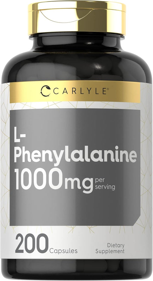 Carlyle L-Phenylalanine 1000mg Capsules - 200 Count - Non-GMO & Gluten-Free Free Form Supplement