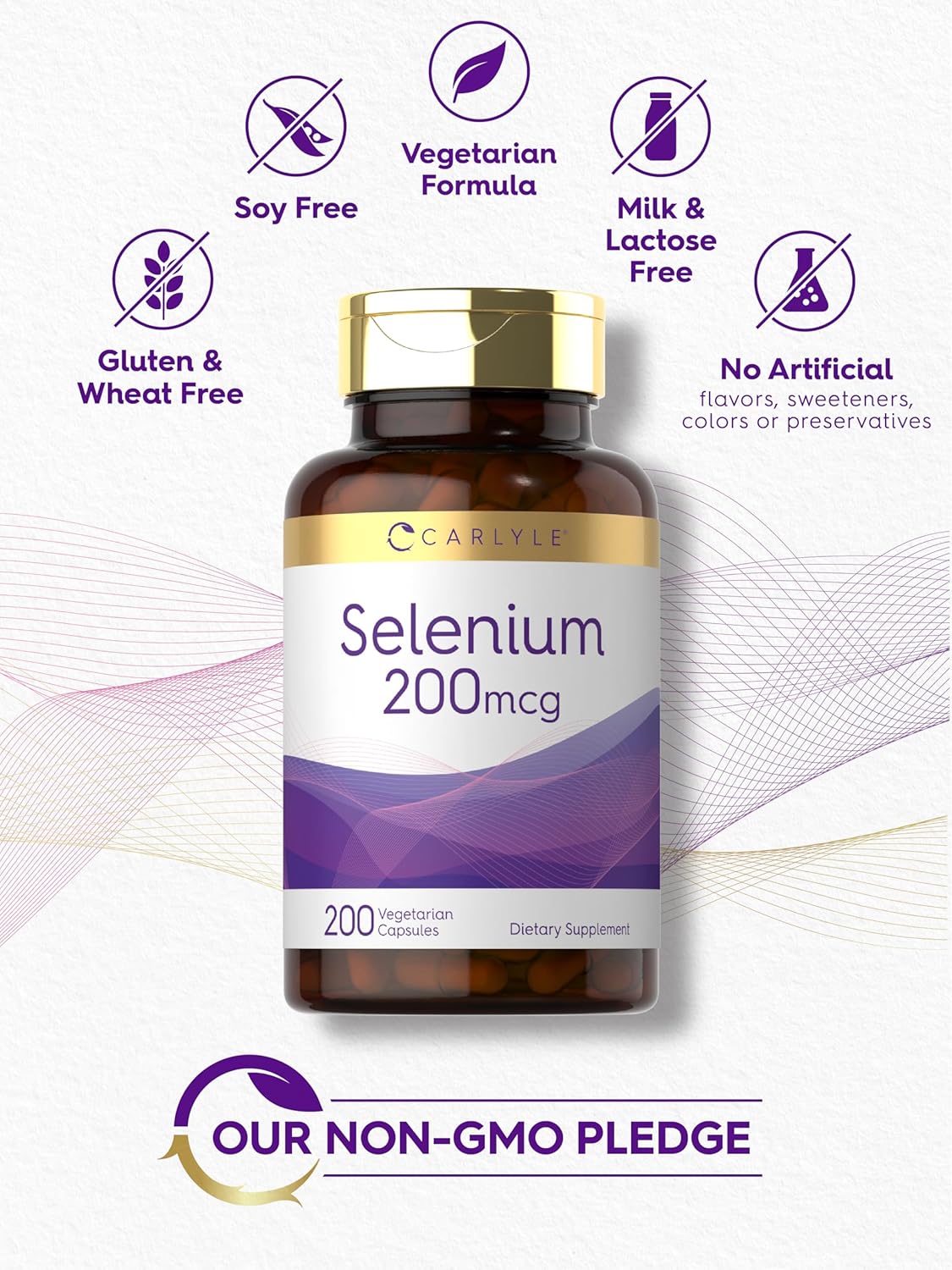 Carlyle L-Selenomethionine Selenium Supplement Capsules 200mcg - Vegetarian, Non-GMO, Gluten Free Formula - 200 Count Value Size