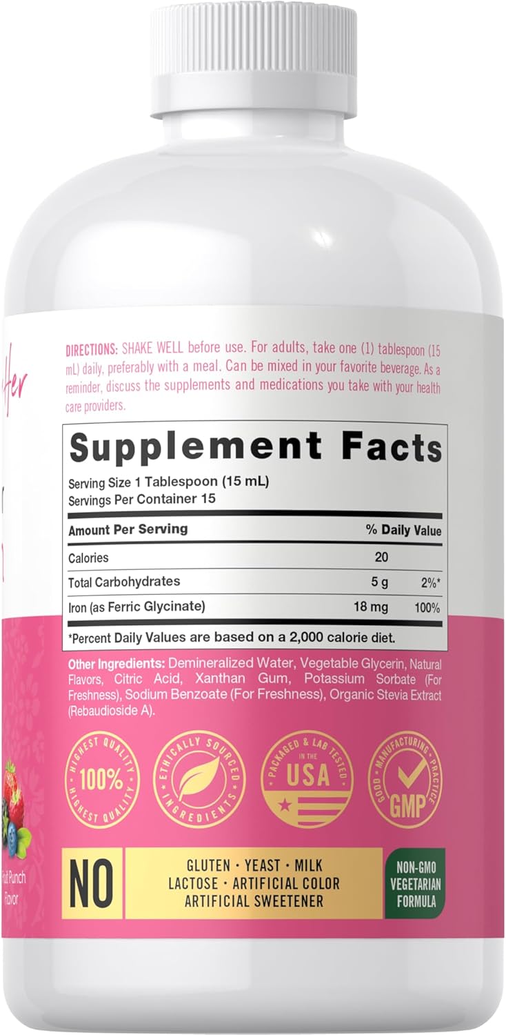 Carlyle Liquid Iron Drops for Women | 8 fl oz | Fruit Punch Flavor | Vegetarian, Non-GMO, Gluten Free Iron Supplement