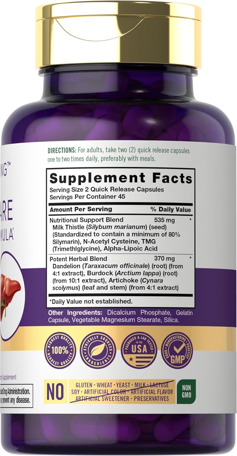Carlyle Liver Support Capsules with Milk Thistle, Dandelion Root & Artichoke Leaf Extract - 90 Count - Non-GMO & Gluten Free Formula