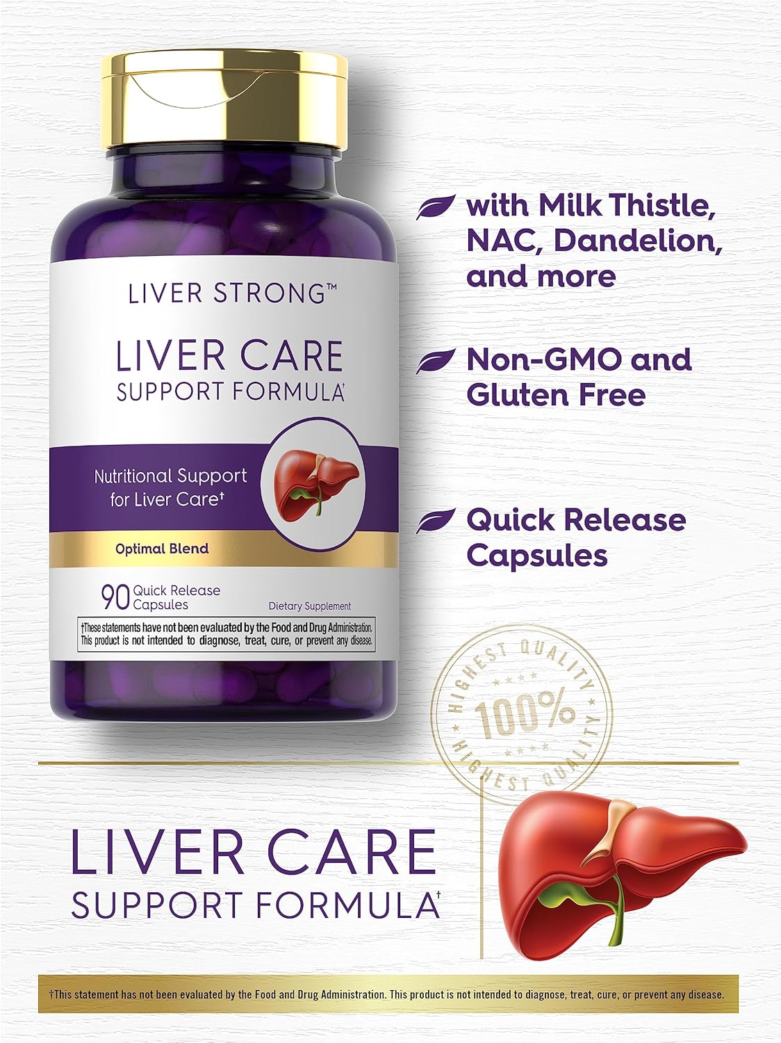 Carlyle Liver Support Capsules with Milk Thistle, Dandelion Root & Artichoke Leaf Extract - 90 Count - Non-GMO & Gluten Free Formula