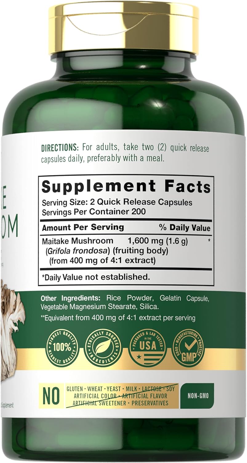 Carlyle Maitake Mushroom Capsules 1600mg 400 Count Non-GMO Gluten Free Supplement