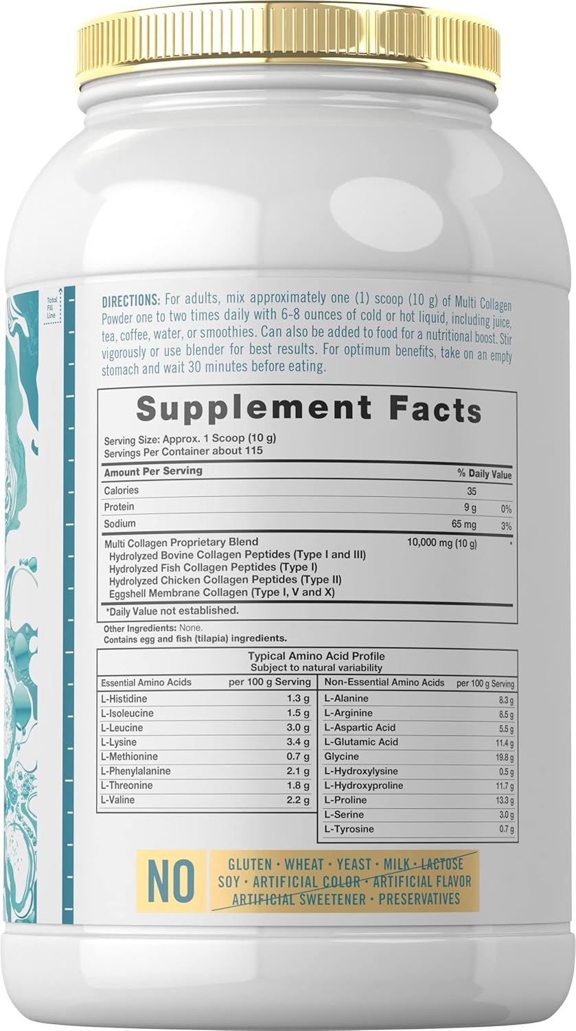 Carlyle Multi Collagen Peptides Powder 40 oz | 10000 mg | Types I, II, III, V & X | Protein Supplement | Multi Food Sourced & Gluten Free