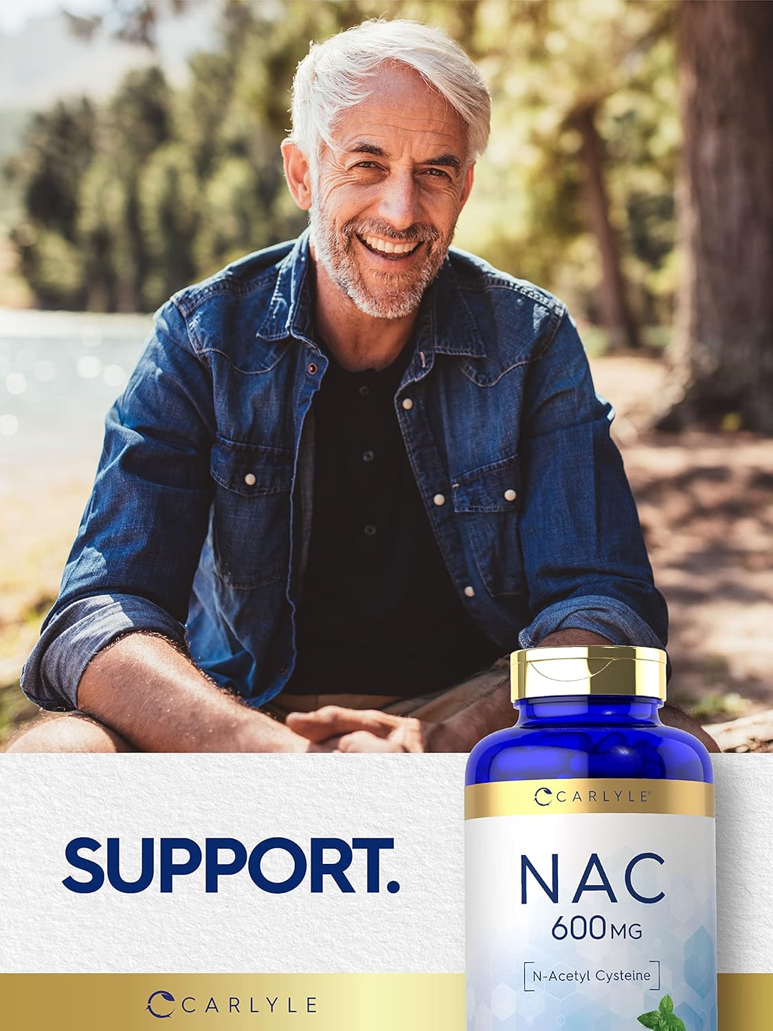 Carlyle NAC N-Acetyl Cysteine Capsules 600mg - 180 Count with Peppermint | Free Form Non-GMO Gluten Free Supplement