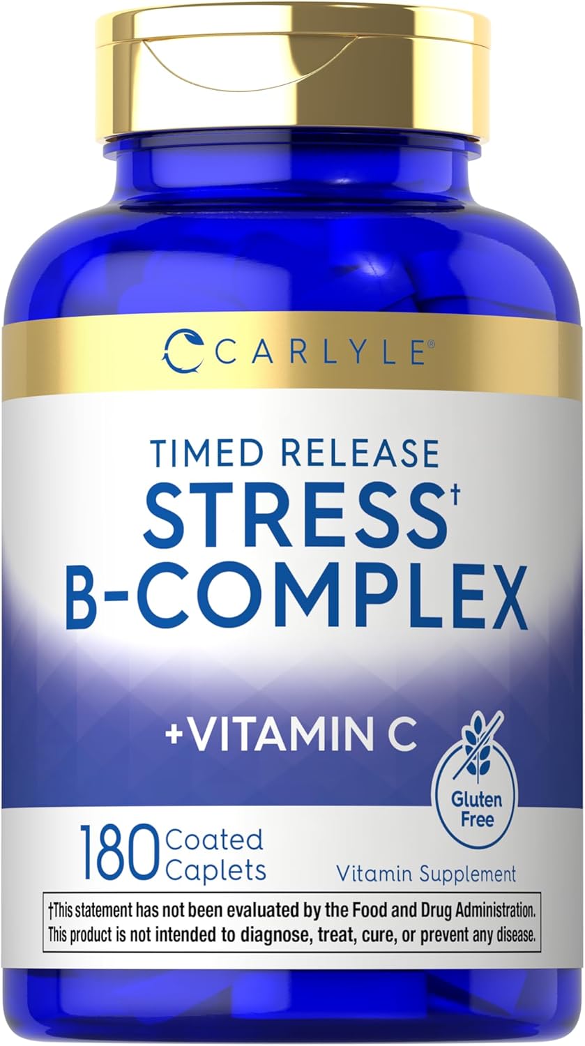 Carlyle Stress B-Complex Vitamin with Vitamin C | 180 Vegetarian Caplets | Non-GMO & Gluten Free Supplement
