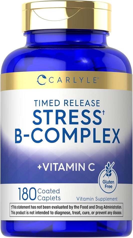 Carlyle Stress B-Complex Vitamin with Vitamin C | 180 Vegetarian Caplets | Non-GMO & Gluten Free Supplement