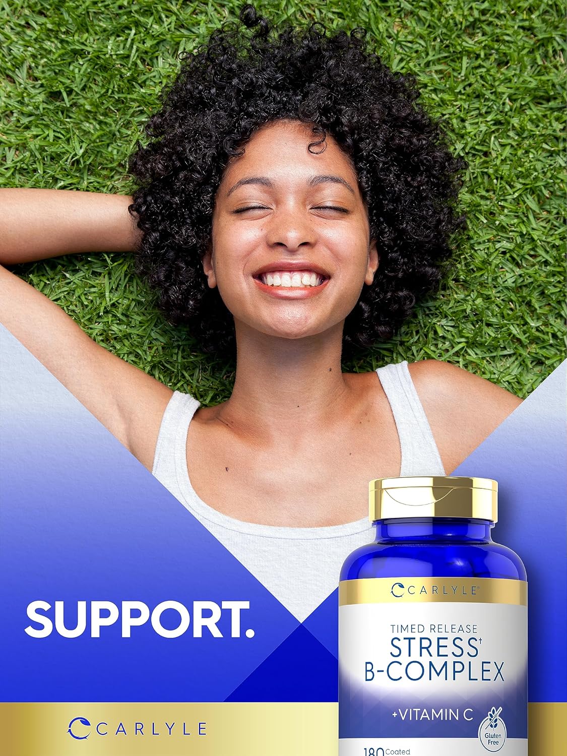 Carlyle Stress B-Complex Vitamin with Vitamin C | 180 Vegetarian Caplets | Non-GMO & Gluten Free Supplement