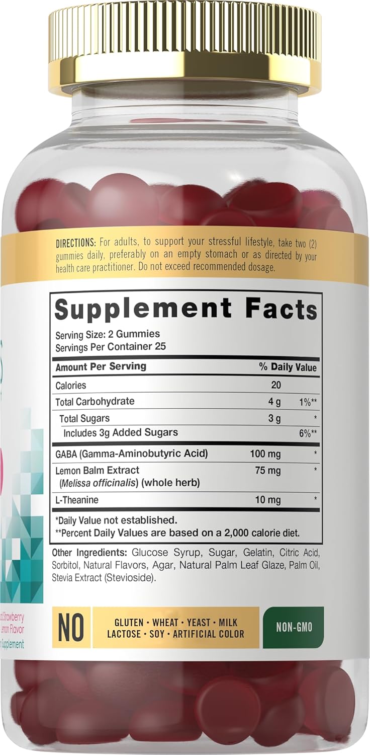 Carlyle Stress Support Gummies | 50 Count | GABA & L-Theanine | Strawberry Lemon | Non-GMO, Gluten-Free