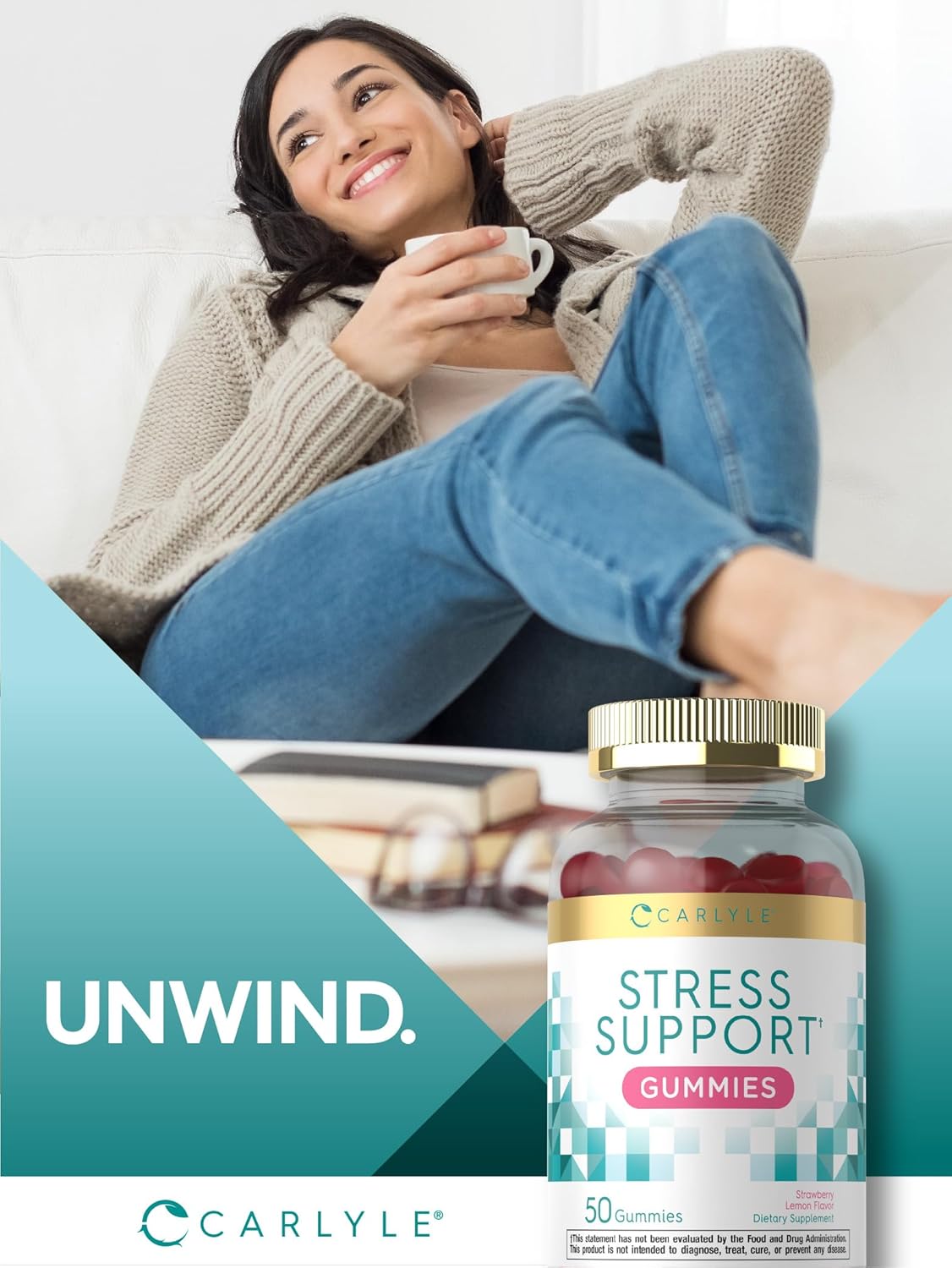 Carlyle Stress Support Gummies | 50 Count | GABA & L-Theanine | Strawberry Lemon | Non-GMO, Gluten-Free