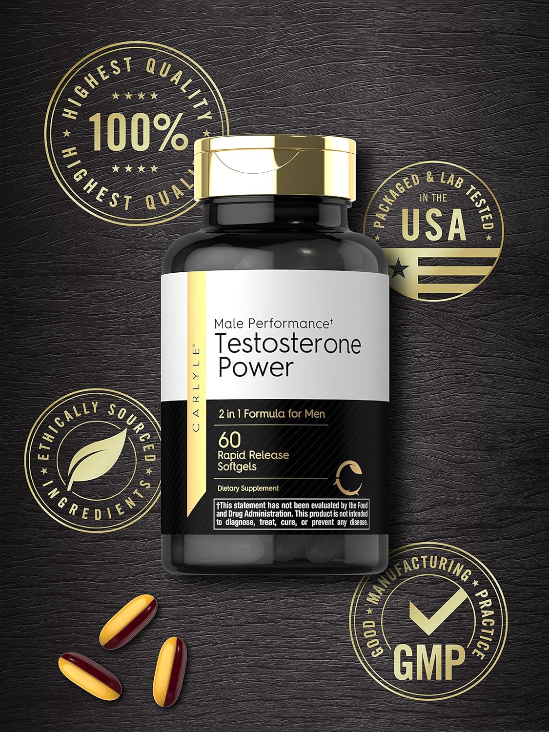 Carlyle Testosterone Boosting Supplement for Men - 60 Softgels, Non-GMO, Gluten-Free