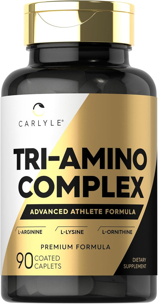 Carlyle Tri-Amino Supplement Caplets - L-Arginine, L-Ornithine, L-Lysine Blend | 90 Count | Vegetarian, Non-GMO, Gluten-Free