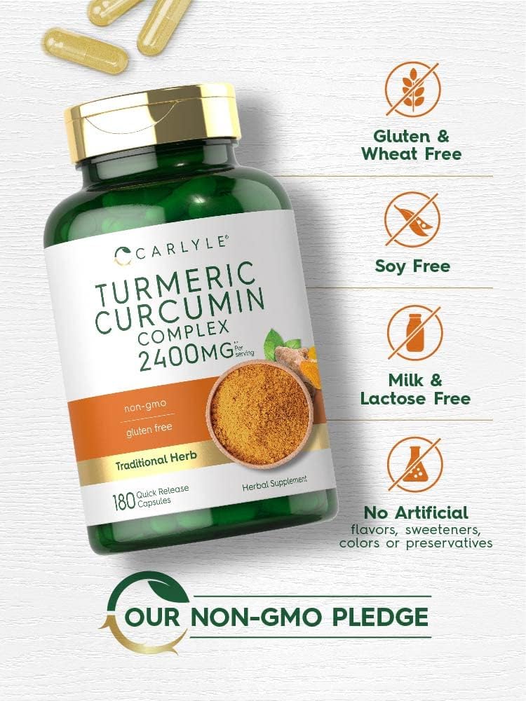 Carlyle Turmeric Curcumin Supplement 2400mg | 180 Capsules | Herbal Complex | Non-GMO, Gluten Free Formula