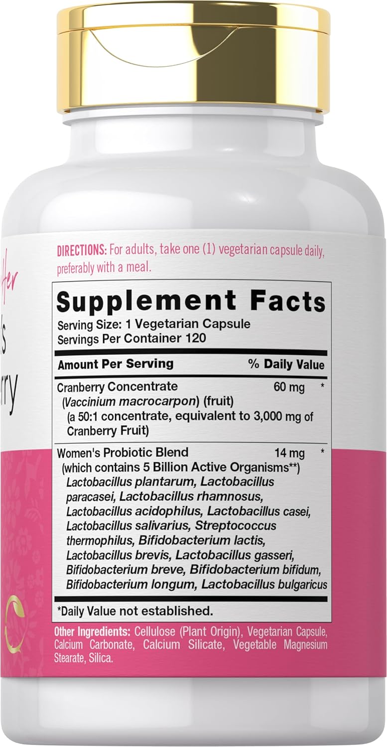 Carlyle Women's Cranberry Probiotic Supplement | 120 Capsules | 14 Probiotic Strains | Vegetarian, Non-GMO, Gluten-Free