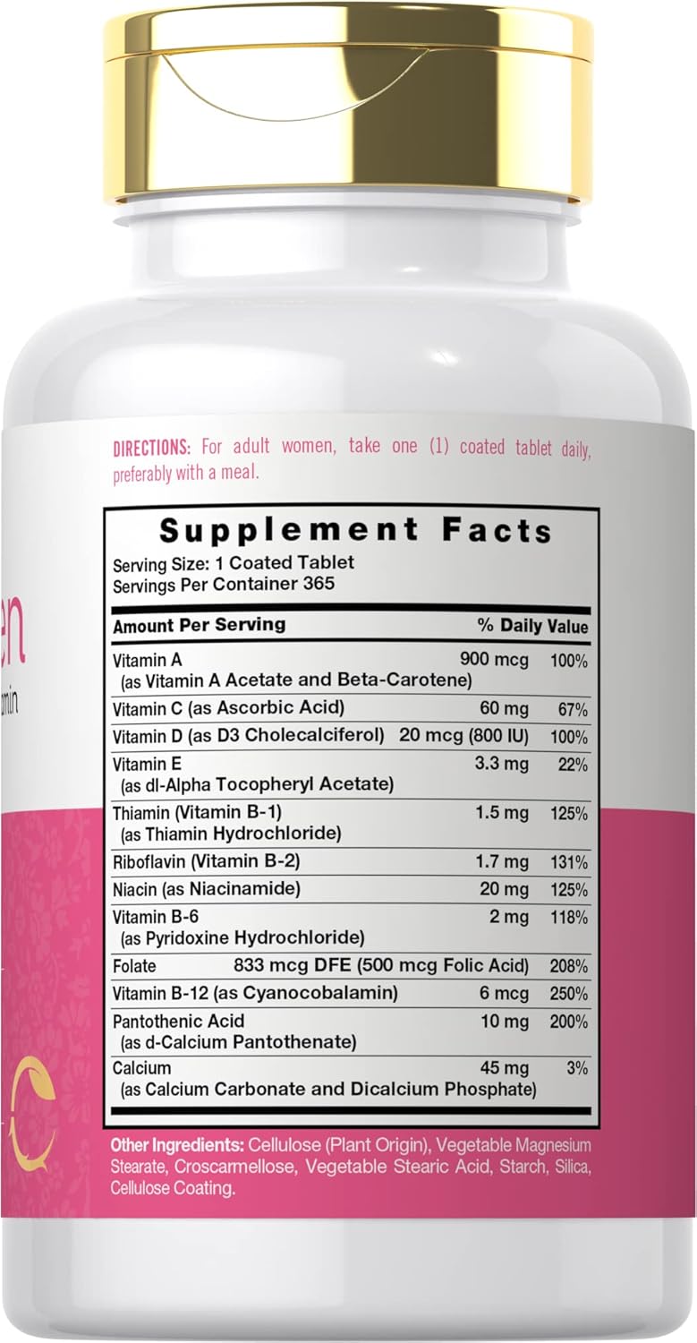 Carlyle Women's Multivitamin Supplement | 365 Tablets | Non-GMO, Gluten Free Vitamins and Minerals